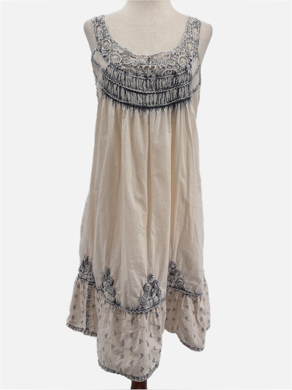 Scully Cotton Embroidered Rosette Lace Ruffle Boho Dress Size Small